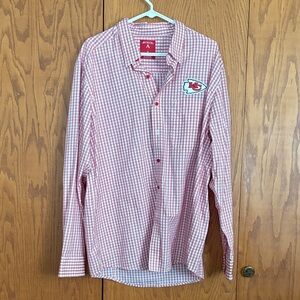 Antigua Red and White Gingham Button-Down with KC Chiefs Patch